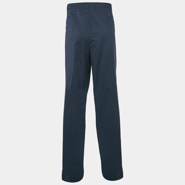 Pre Owned Balmain Navy Blue Pinstripe Wool Blend Tailored Trousers 4XL