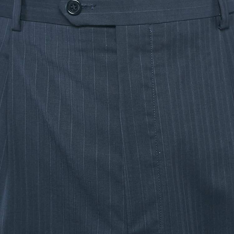 Pre Owned Balmain Navy Blue Pinstripe Wool Blend Tailored Trousers 4XL
