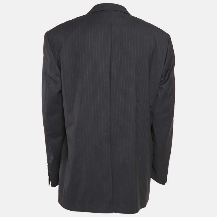 Pre Owned Balmain Navy Blue Pinstripe Wool Blend Tailored Blazer 4XL