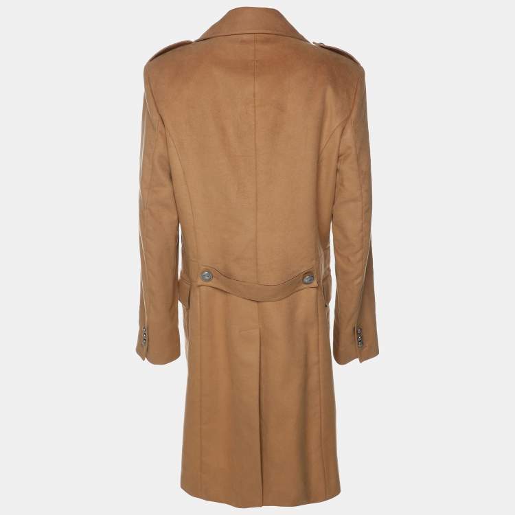 Pre Owned Balmain Beige Wool Blend Double Breasted Long Coat