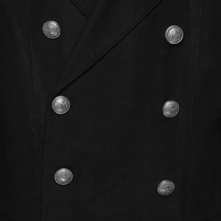 Pre Owned Balmain Black Viscose Blend Double Breasted Long Coat XXL