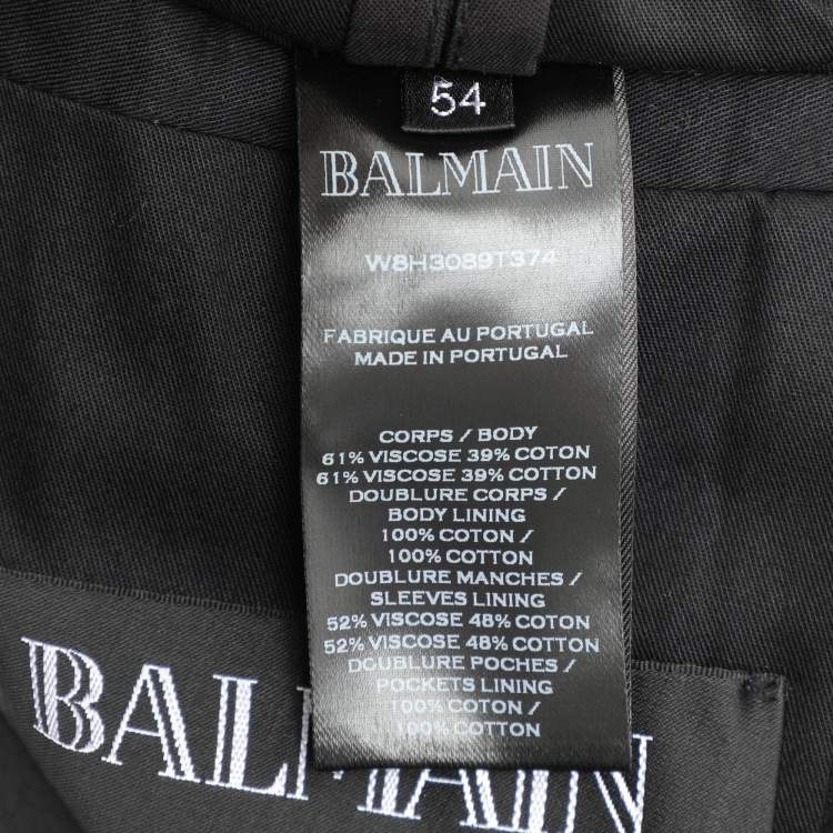 Pre Owned Balmain Black Viscose Blend Double Breasted Long Coat XXL