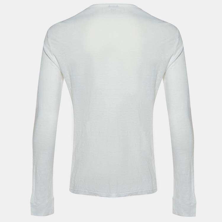 Pre Owned Balmain White Linen Lace-Up Long Sleeve T-Shirt M