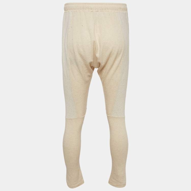 Pre Owned Balmain Cream Cotton Paneled Knit Jogger Pants M