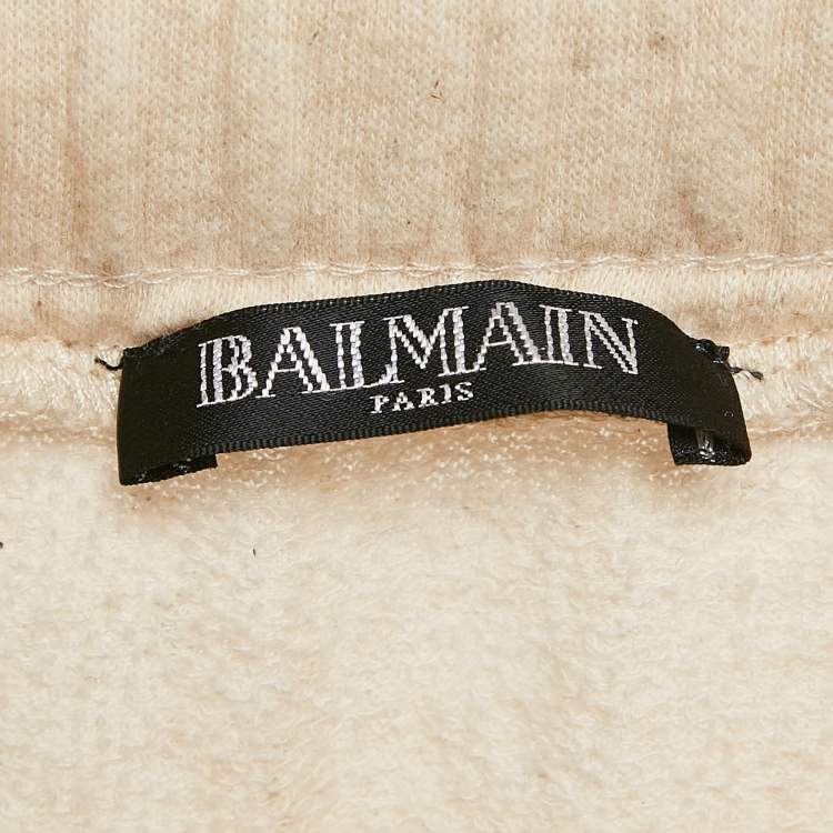 Pre Owned Balmain Cream Cotton Paneled Knit Jogger Pants M