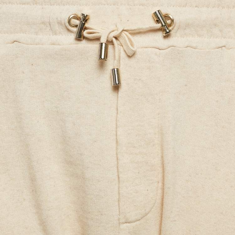 Pre Owned Balmain Cream Cotton Paneled Knit Jogger Pants M