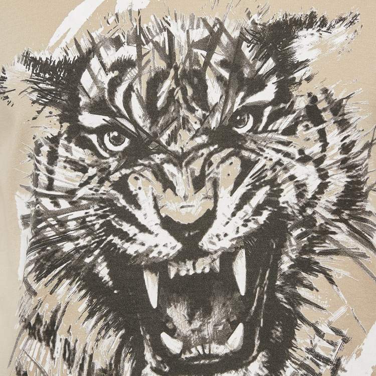 Pre Owned Balmain Beige Tiger Print Cotton Round Neck T-Shirt M