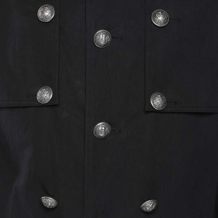 Pre Owned Balmain Dark Grey Cotton Blend Belted Coat XL
