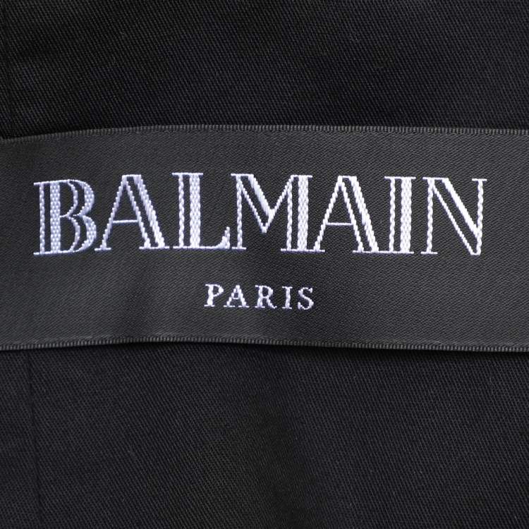 Pre Owned Balmain Dark Grey Cotton Blend Belted Coat XL