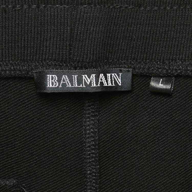 Pre Owned Balmain Black Cotton Knit Logo Contrast Trimmed Track Pants L