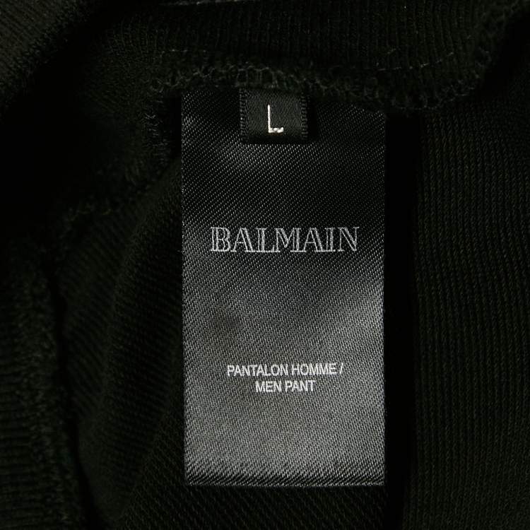 Pre Owned Balmain Black Cotton Knit Logo Contrast Trimmed Track Pants L