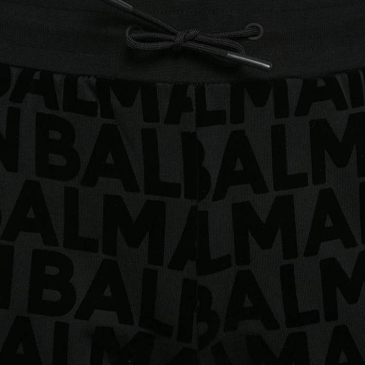 Pre Owned Balmain Black Logo Flock Print Cotton Knit Shorts M
