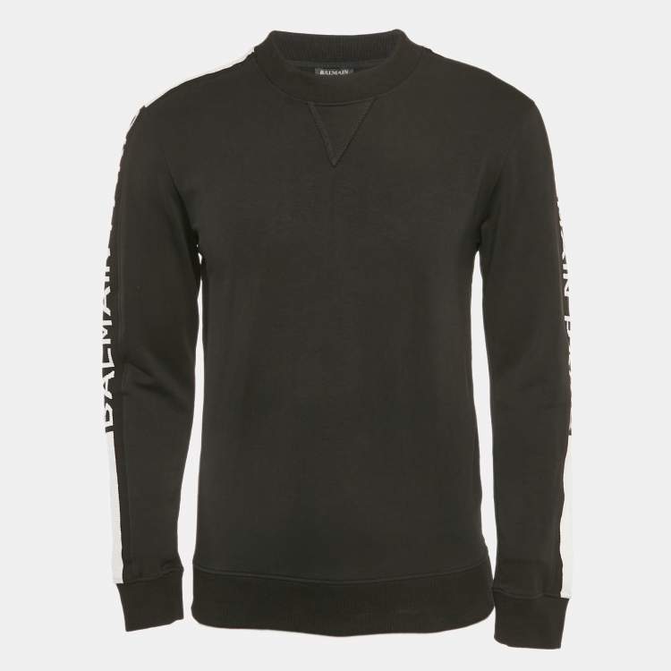 Pre Owned Balmain Black Logo Print Cotton Crew Neck Sweatshirt S