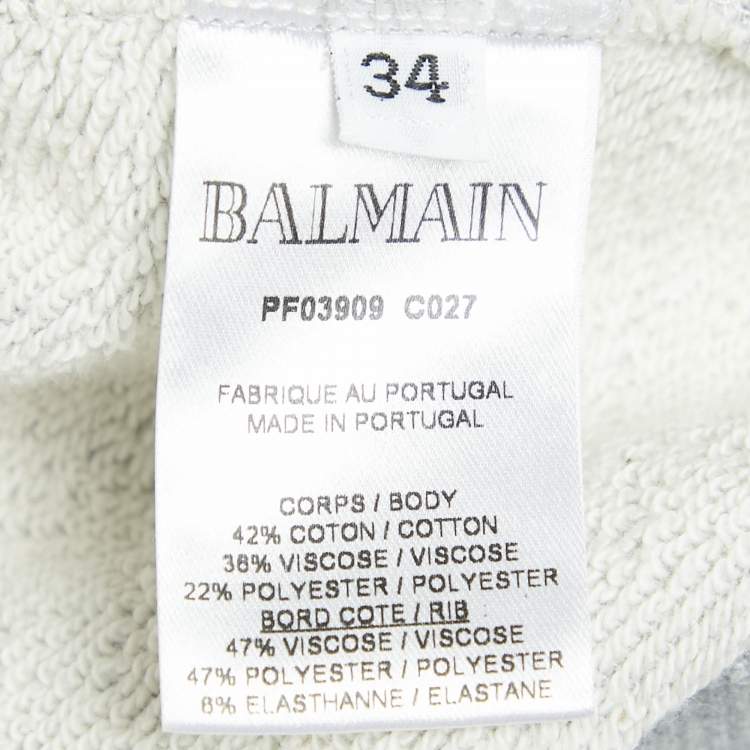 Pre Owned Balmain Grey Printed Cotton Crewneck Sweatshirt XS