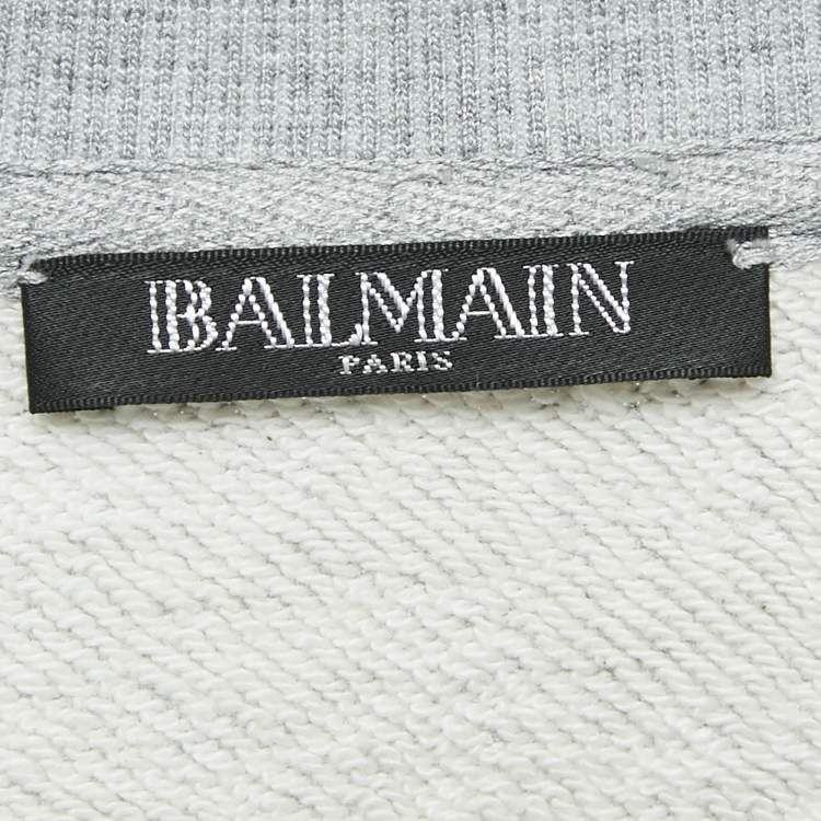 Pre Owned Balmain Grey Printed Cotton Crewneck Sweatshirt XS