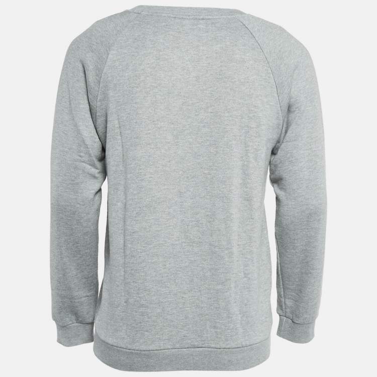 Pre Owned Balmain Grey Printed Cotton Crewneck Sweatshirt XS