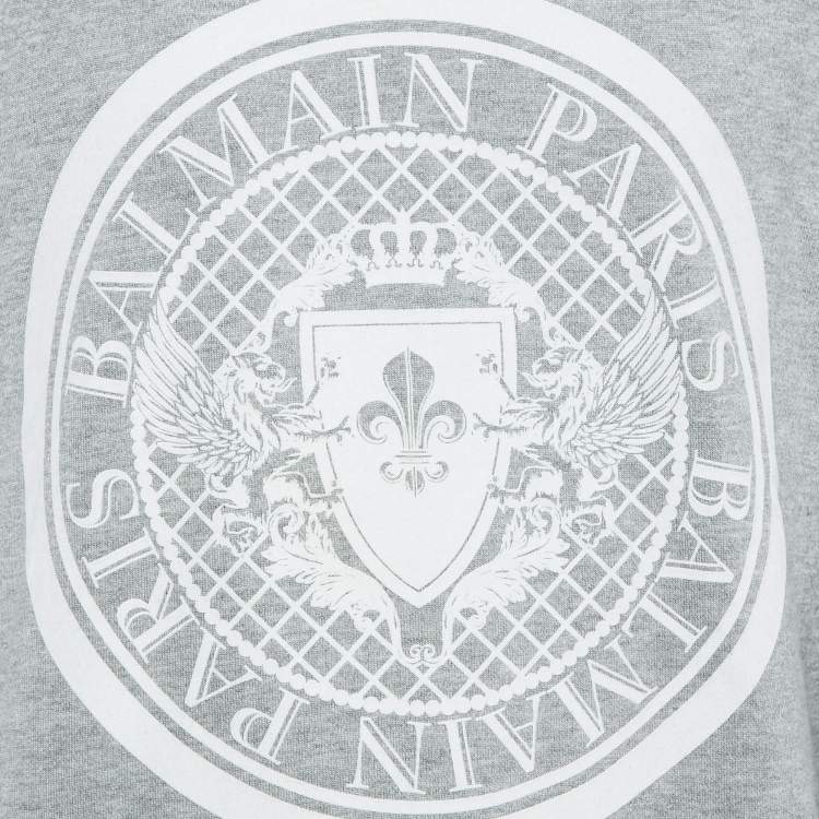 Pre Owned Balmain Grey Printed Cotton Crewneck Sweatshirt XS