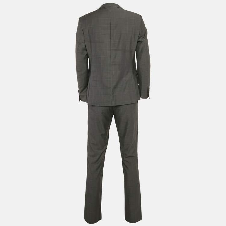 Pre Owned Balmain Grey Plaid Wool Slim Fit Tailored Pants Suit M