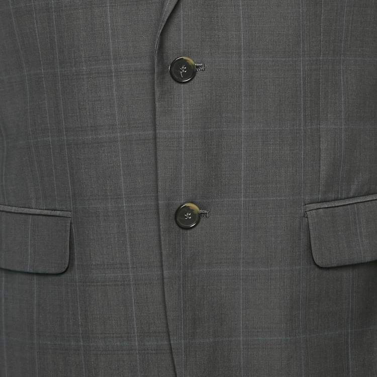 Pre Owned Balmain Grey Plaid Wool Slim Fit Tailored Pants Suit M