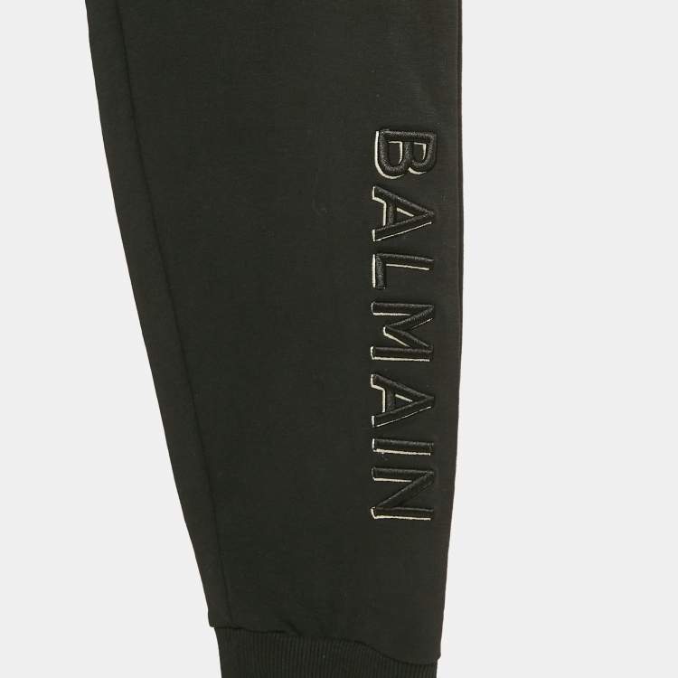 Pre Owned Balmain Black Logo Embroidered Cotton Knit Track Pants XS