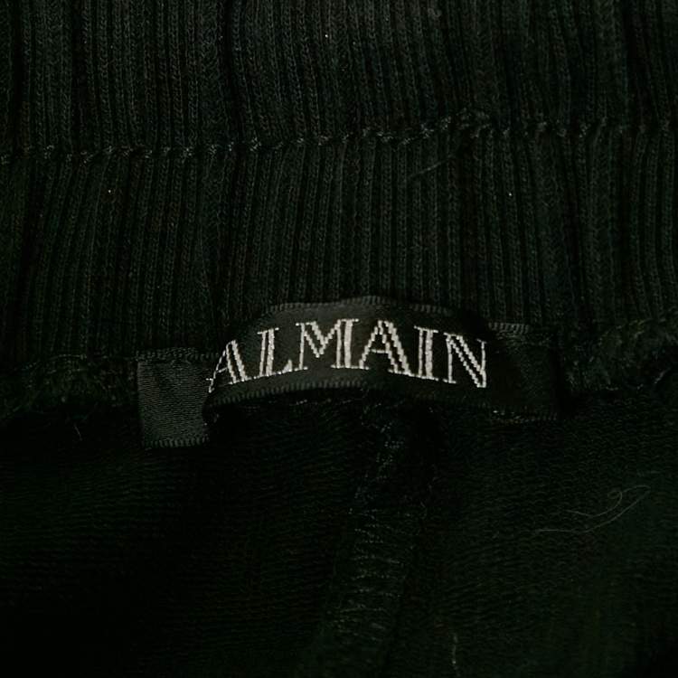 Pre Owned Balmain Black Logo Embroidered Cotton Knit Track Pants XS