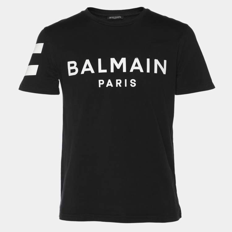 Pre Owned Balmain Black Cotton Logo Print T-Shirt S