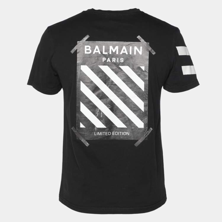 Pre Owned Balmain Black Cotton Logo Print T-Shirt S