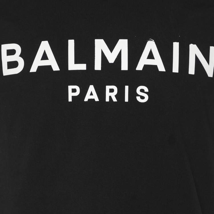 Pre Owned Balmain Black Cotton Logo Print T-Shirt S