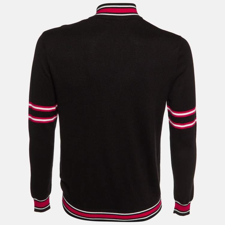 Pre Owned Balmain Black/Red Striped Knit Polo Jumper M