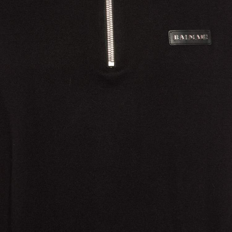 Pre Owned Balmain Black/Red Striped Knit Polo Jumper M