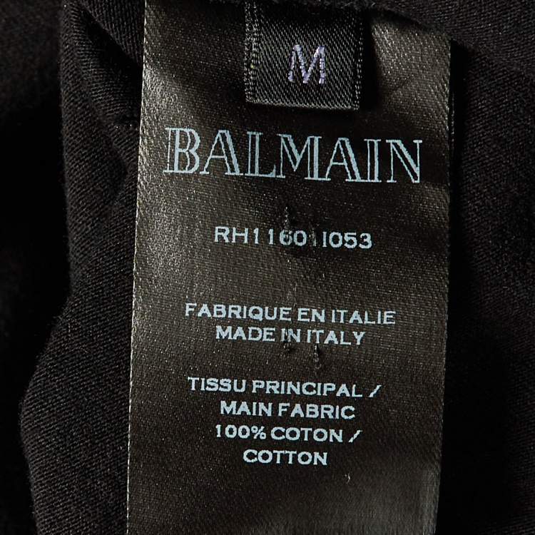 Pre Owned Balmain Black Cuba Printed Cotton Knit Distressed T-Shirt M