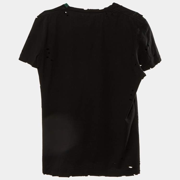Pre Owned Balmain Black Cuba Printed Cotton Knit Distressed T-Shirt M