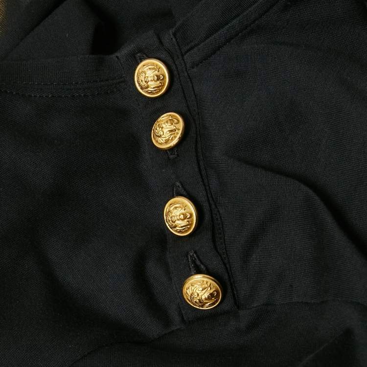 Pre Owned Balmain Navy Blue Embroidered Jersey Long Sleeve T-Shirt M