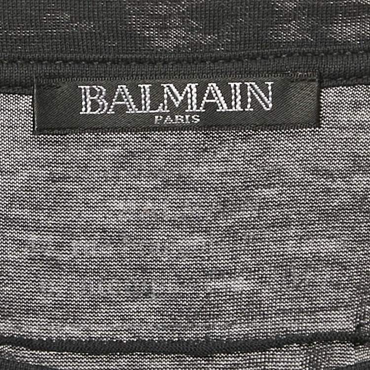Pre Owned Balmain Navy Blue Embroidered Jersey Long Sleeve T-Shirt M