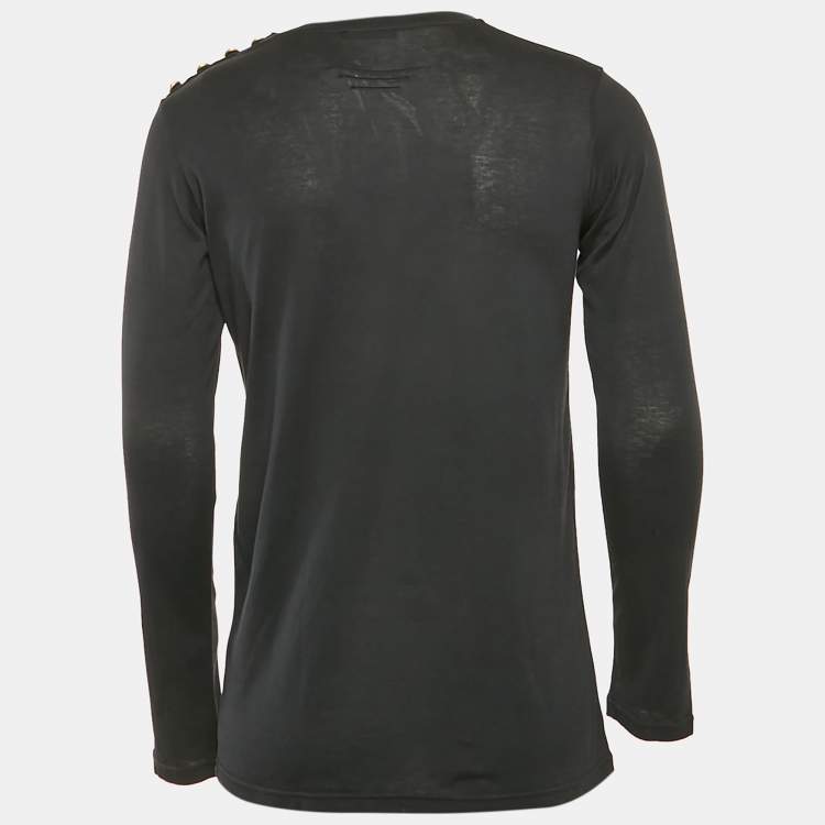 Pre Owned Balmain Navy Blue Embroidered Jersey Long Sleeve T-Shirt M
