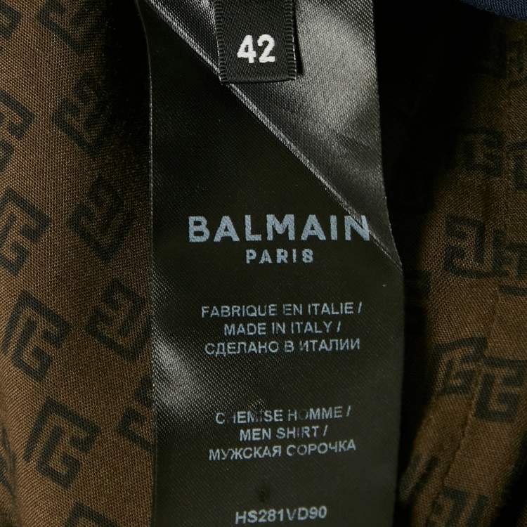 Pre Owned Balmain Brown Monogram Print Crepe Button Front Vacation Shirt XL