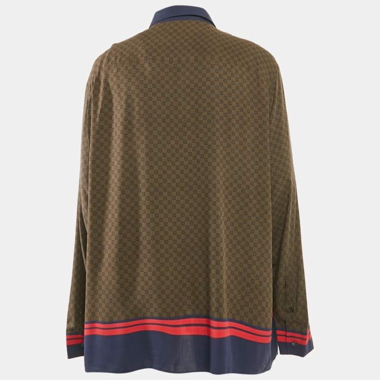 Pre Owned Balmain Brown Monogram Print Crepe Button Front Vacation Shirt XL