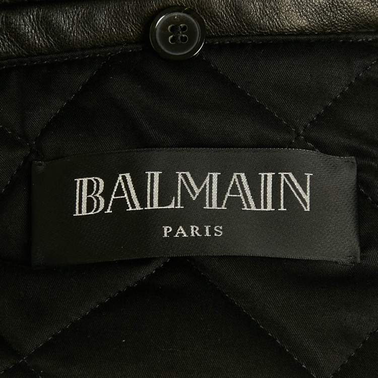 Pre Owned Balmain Black Leather Open Front Biker Jacket XXL