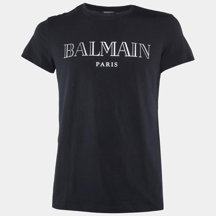 Pre Owned Balmain Black Logo printed Cotton Knit T-Shirt S