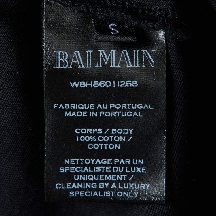 Pre Owned Balmain Black Logo printed Cotton Knit T-Shirt S