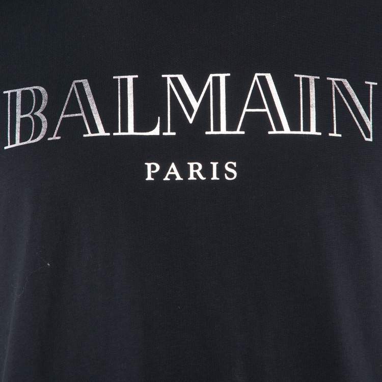 Pre Owned Balmain Black Logo printed Cotton Knit T-Shirt S