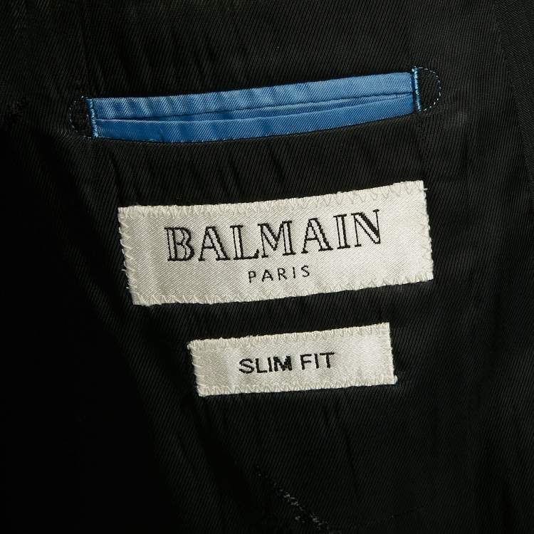 Pre Owned Balmain Navy Blue Striped Wool Single Breasted Slim Fit Blazer XXXL