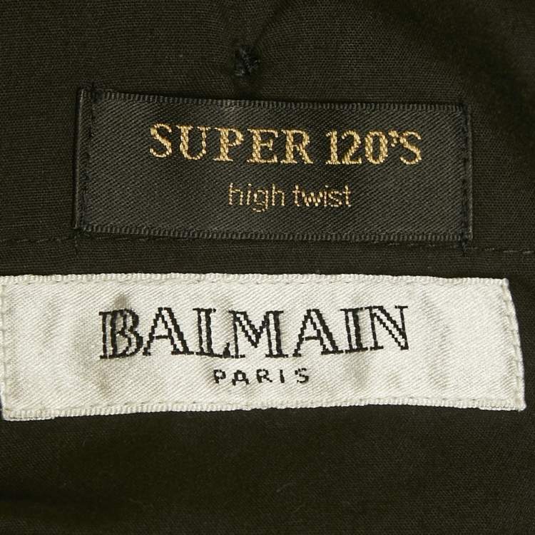 مملوكة مسبقًا Balmain Black Wool Super 120's High Twist Trousers XXL