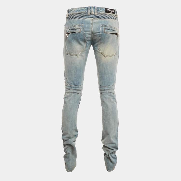 Pre Owned Balmain Blue Denim Slim Fit Jeans M/Waist 33"