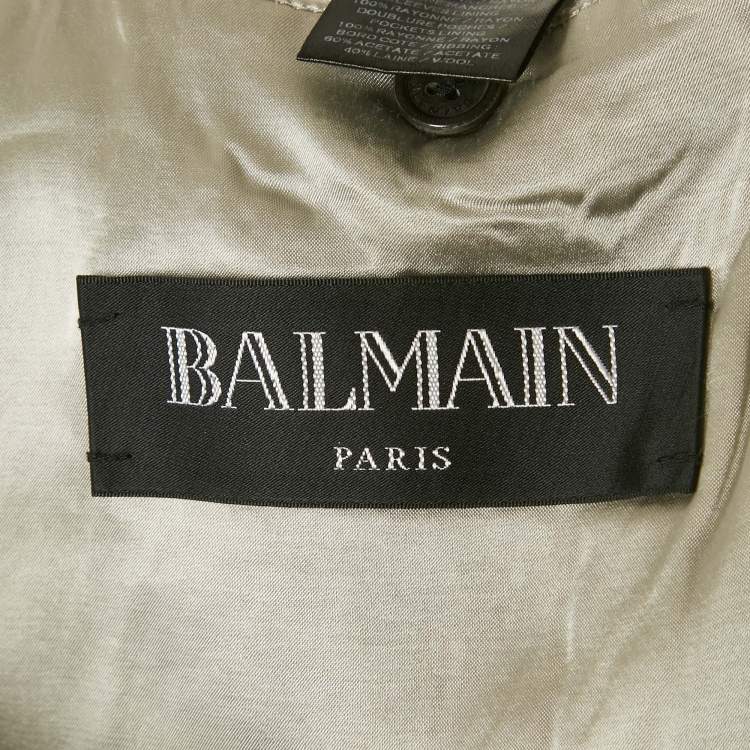 Pre Owned Balmain Grey Satin Bomber Jacket L