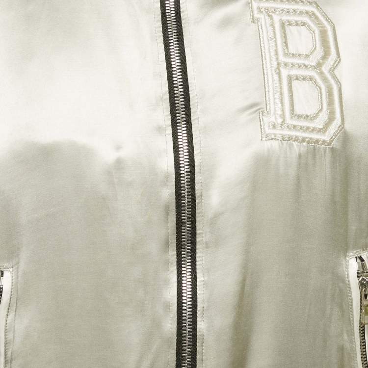 Pre Owned Balmain Grey Satin Bomber Jacket L