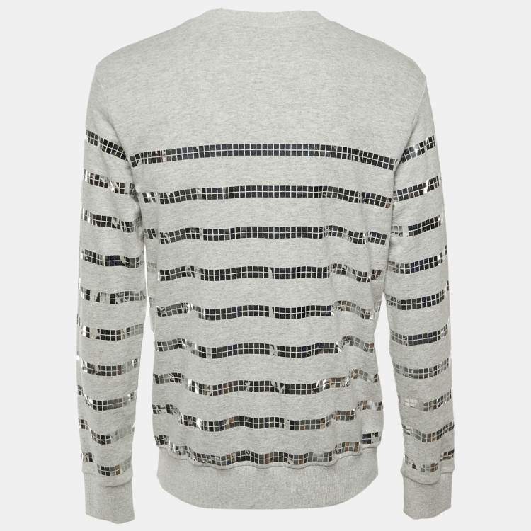 مملوكة مسبقًا Balmain Grey Metallic Logo Print Cotton Crew Neck Sweatshirt S