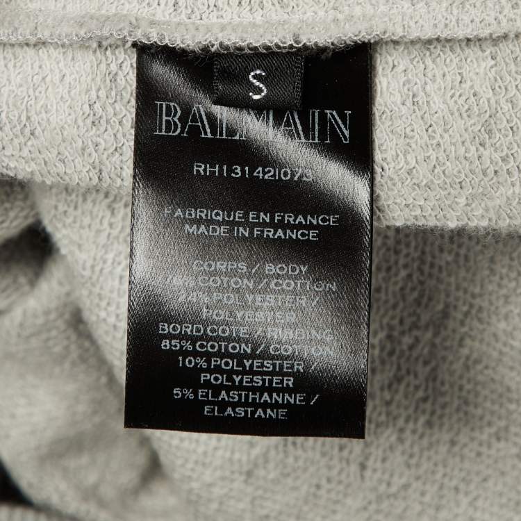 مملوكة مسبقًا Balmain Grey Metallic Logo Print Cotton Crew Neck Sweatshirt S