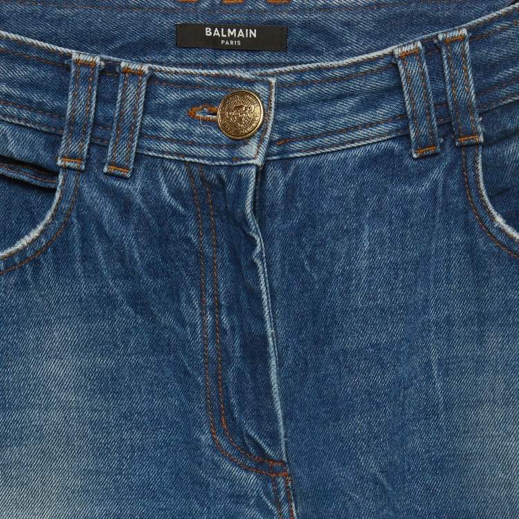 Pre Owned Balmain Blue Denim Straight Fit Jeans S/Waist 27"