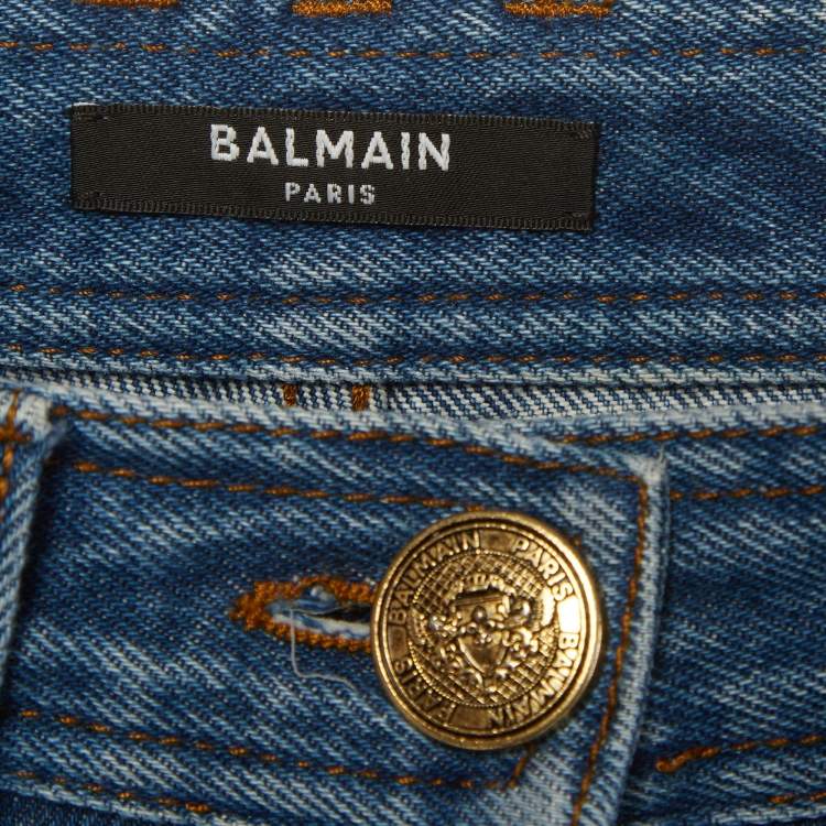 Pre Owned Balmain Blue Denim Straight Fit Jeans S/Waist 27"